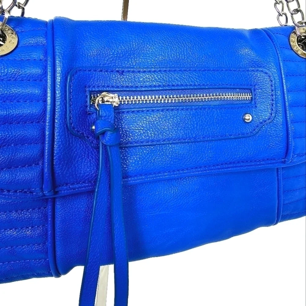 Steve Madden Electric Blue Tw/One Adjustable Silver Chain Straps Shoulder Bag